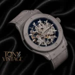 Silver Matte Automatic Watch With Skeleton Dial