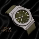 Silver Matte Watch With Green Dial and Rubber Strap