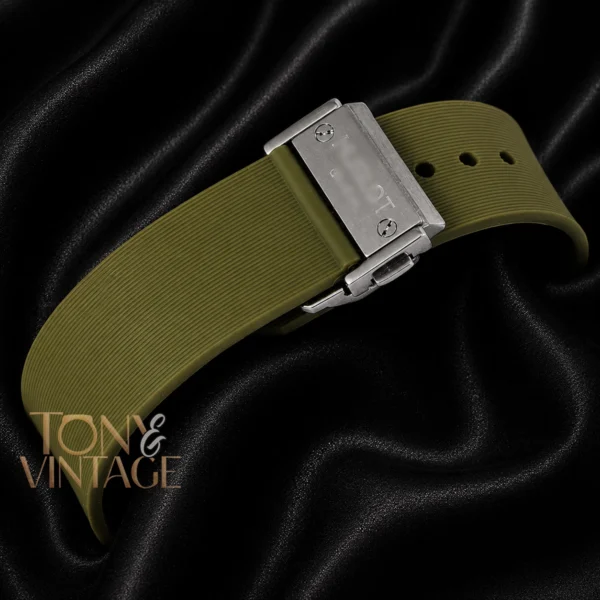 Silver Matte Watch With Green Dial and Rubber Strap