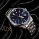 Silver Stainless Steel Watch with Blue Dial