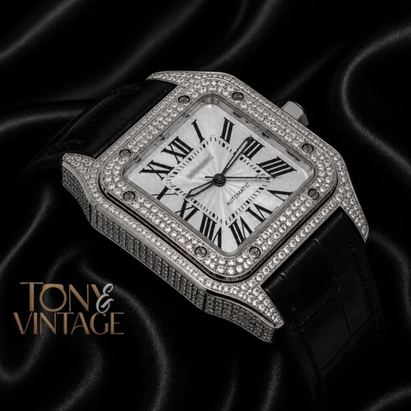 Silver Stone Case with White Dial and Black Leather Strap 2 copy