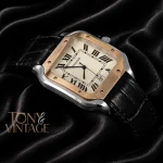 Silver Watch With White Dial and Black Leather Strap