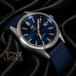 Silver Watch with Blue Dial and Blue Rubber Strap