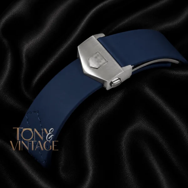 Silver Watch with Blue Dial and Blue Rubber Strap