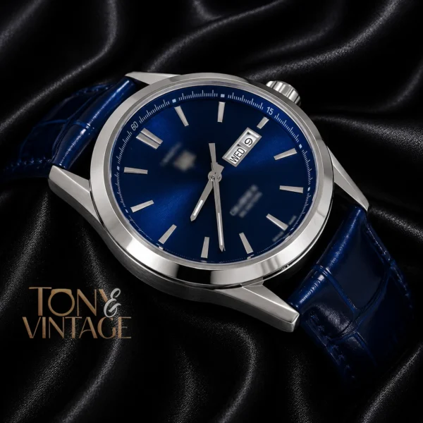 Silver Watch with Blue Dial and Leather Strap2 copy
