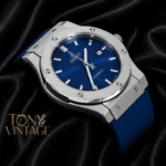 Silver Watch with Blue Dial and PVC Strap