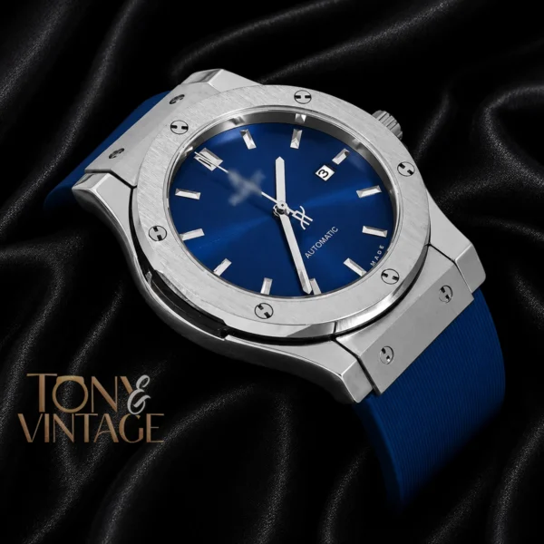 Silver Watch with Blue Dial and PVC Strap 2 copy