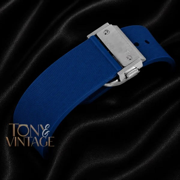 Silver Watch with Blue Dial and PVC Strap