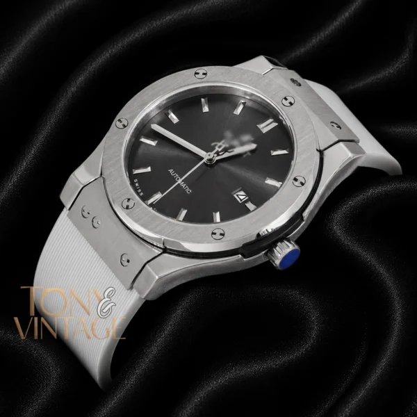 Silver Watch with Gray Dial and PVC Strap