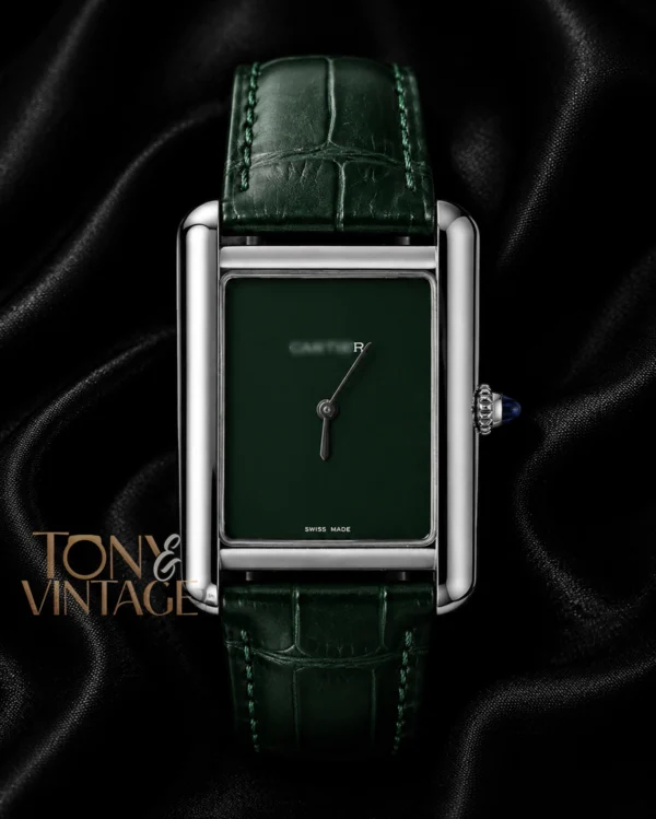 Silver Watch with Green Dial and Leather Strap copy