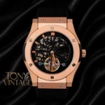 Tourbillon Automatic Rose Gold Watch With Black Skeleton Dial