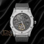 Tourbillon Automatic Silver Watch With Gray Skeleton Dial