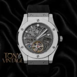Tourbillon Automatic Watch in Silver With Gray Skeleton Dial