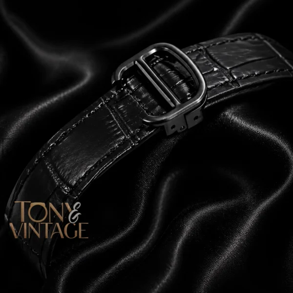 Tourbillon Black Matt Watch with Green Dial and Leather Strap