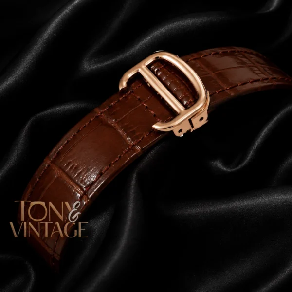 Tourbillon Moon Phase Rose Gold Case with White Skeleton Dial and Brown Leather Strap