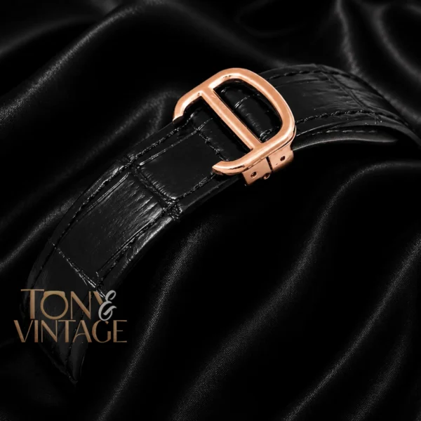 Tourbillon Moon Phase Rose Gold Watch With Black Skeleton Dial and Leather Strap