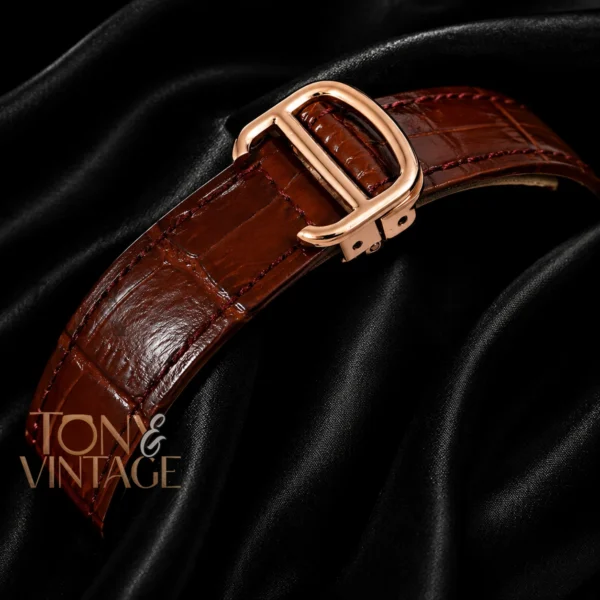 Tourbillon Moon Phase Rose Gold Watch with Skeleton Dial and Brown Leather Strap