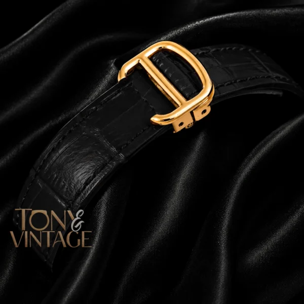 Tourbillon Moon Phase Yellow Gold Watch with White Skeleton Dial and Black Leather Strap