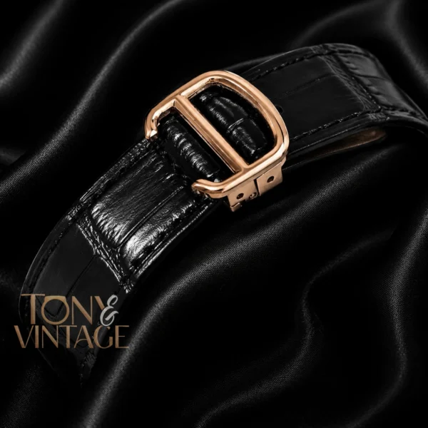 Tourbillon Rose Gold Watch with Black Dial and Leather Strap