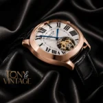 Tourbillon Rose Gold Watch with White Dial and Black Leather Strap