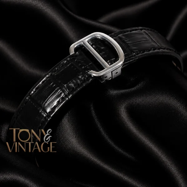 Tourbillon Silver Watch with Green Dial and Black Leather Strap