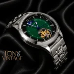 Tourbillon Silver Watch with Green Dial Automatic