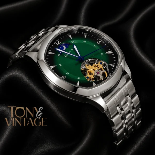 Tourbillon Silver Watch with Green Dial Automatic 2 copy