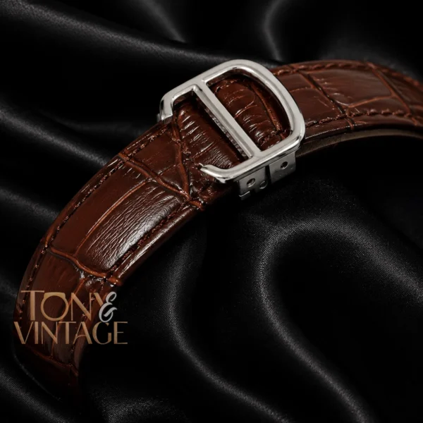 Tourbillon Silver Watch with Grey Dial and Brown Leather Strap