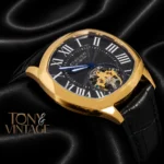Tourbillon Yellow Gold Case with Black Dial and Leather Strap