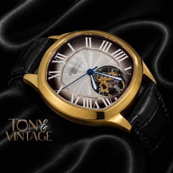 Tourbillon Yellow Gold Watch With Brown Dial and Leather Strap 2 copy