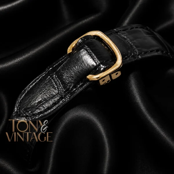 Tourbillon Yellow Gold Watch With Green Dial and Black Leather Strap