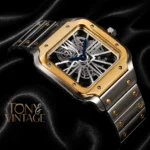 Two Tone Gold Automatic Watch with White Skeleton Dial