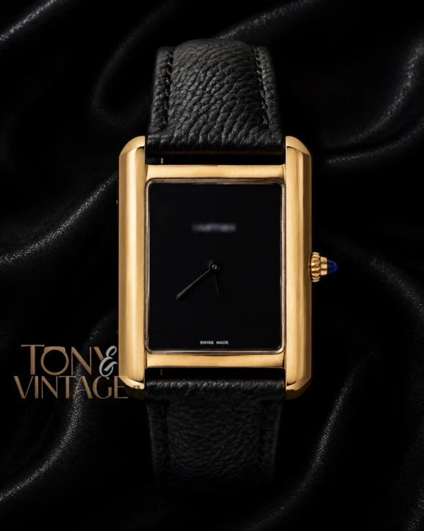 Yellow Gold Watch With Black Dial And Leather Strap Copy