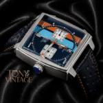 x Gulf Calibre 11 Chronograph Silver Case with Blue Leather Strap