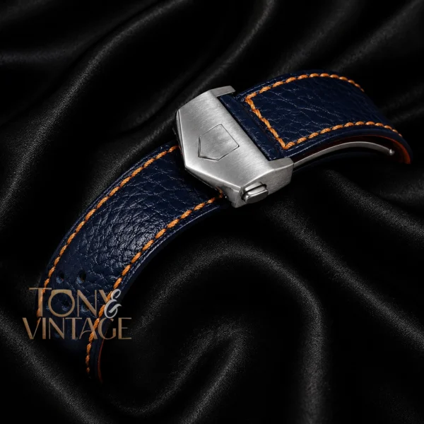 x Gulf Calibre 11 Chronograph Silver Case with Blue Leather Strap